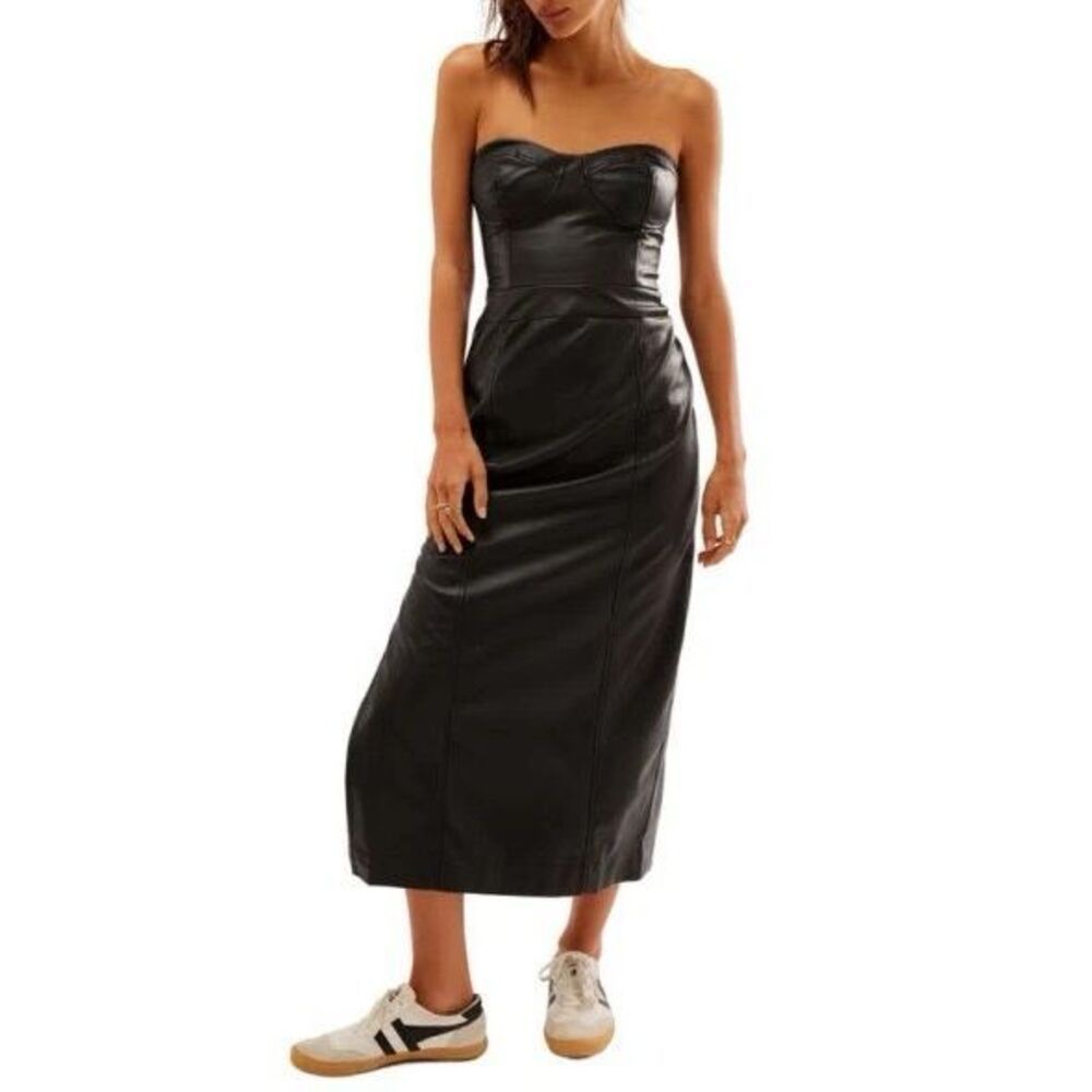Nwt Free People Mira Corset Faux Leather Black Exposed Zipper Dress Women's 4